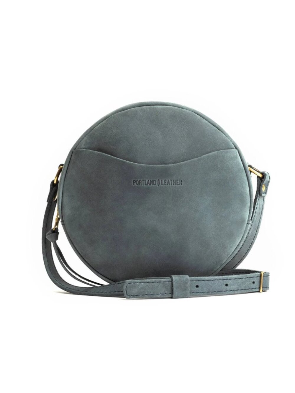 NWOT PORTLAND LEATHER Storm Blue/Grey Suede Large Circle Crossbody Bag